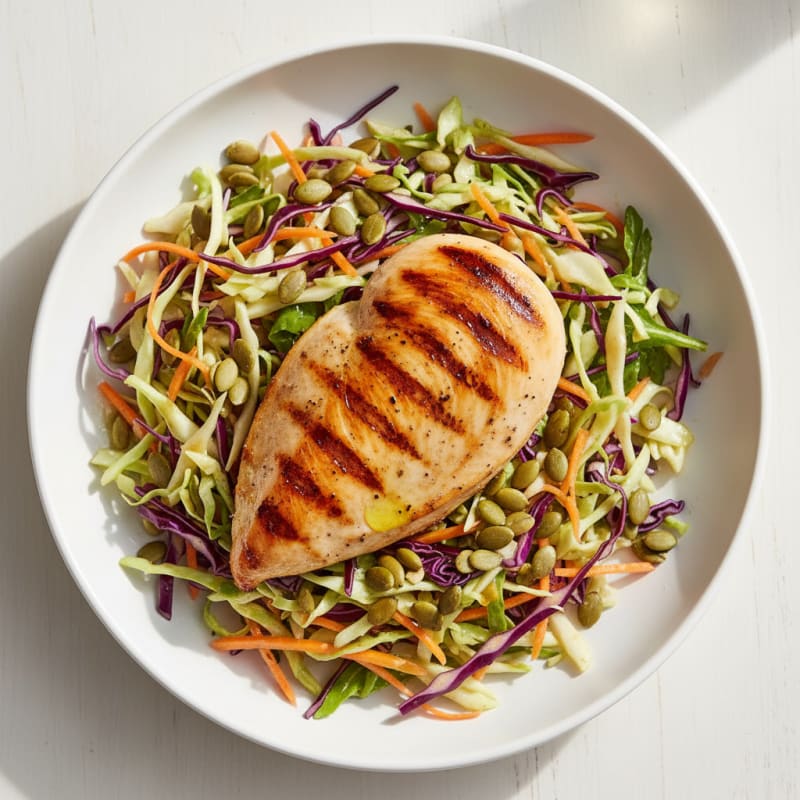 Grilled Chicken Breast with Crunchy Cabbage Slaw