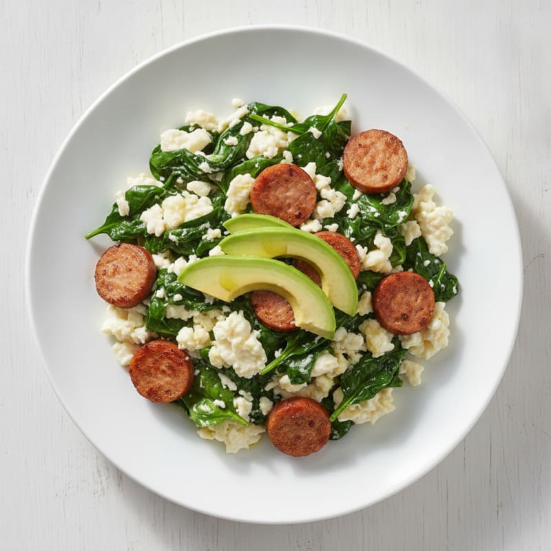 Egg White Scramble with Turkey Sausage and Spinach