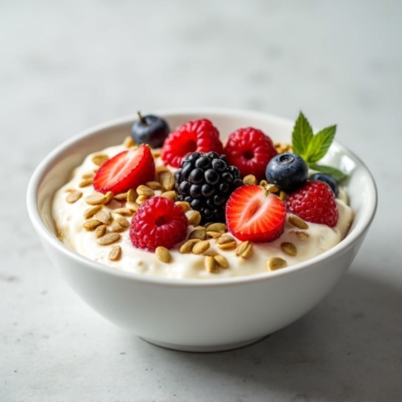 Creamy Greek Yogurt with Fresh Berries and Crunchy Seeds