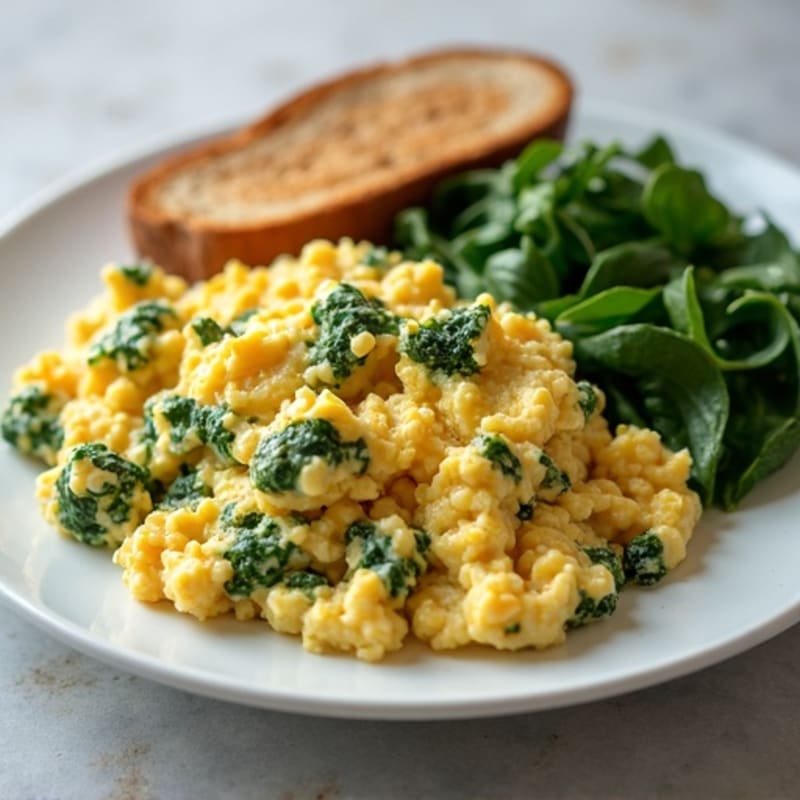Cottage Cheese Egg Scramble with Spinach and Roasted Turkey