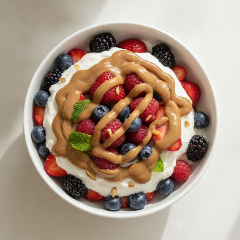Creamy Greek Yogurt Protein Parfait with Mixed Berries and Almond Butter
