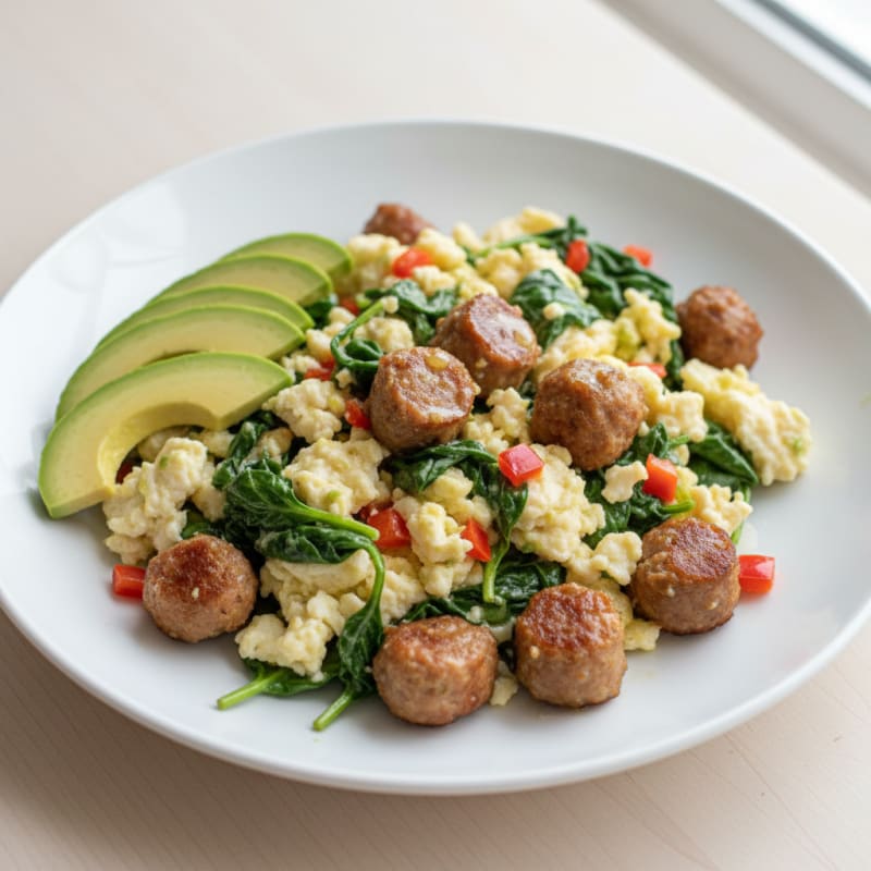 Egg White Scramble with Turkey Sausage and Spinach
