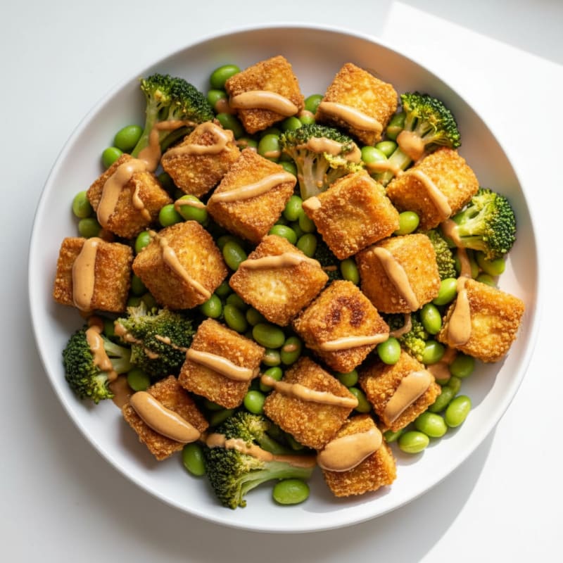Crispy Baked Tofu with Zesty Peanut Sauce