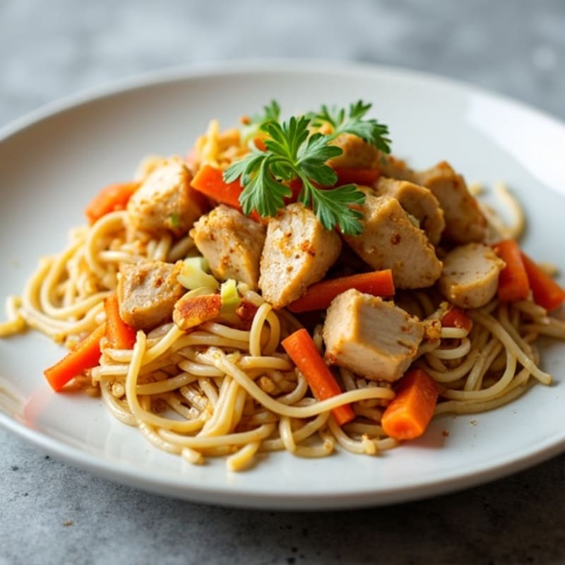 Stir-Fried Chicken with Crunchy Cabbage, Carrots, and Noodles