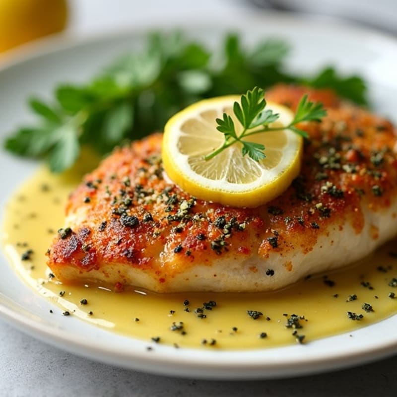 Herb-Crusted Pan Seared Chicken with Lemon Garlic Sauce