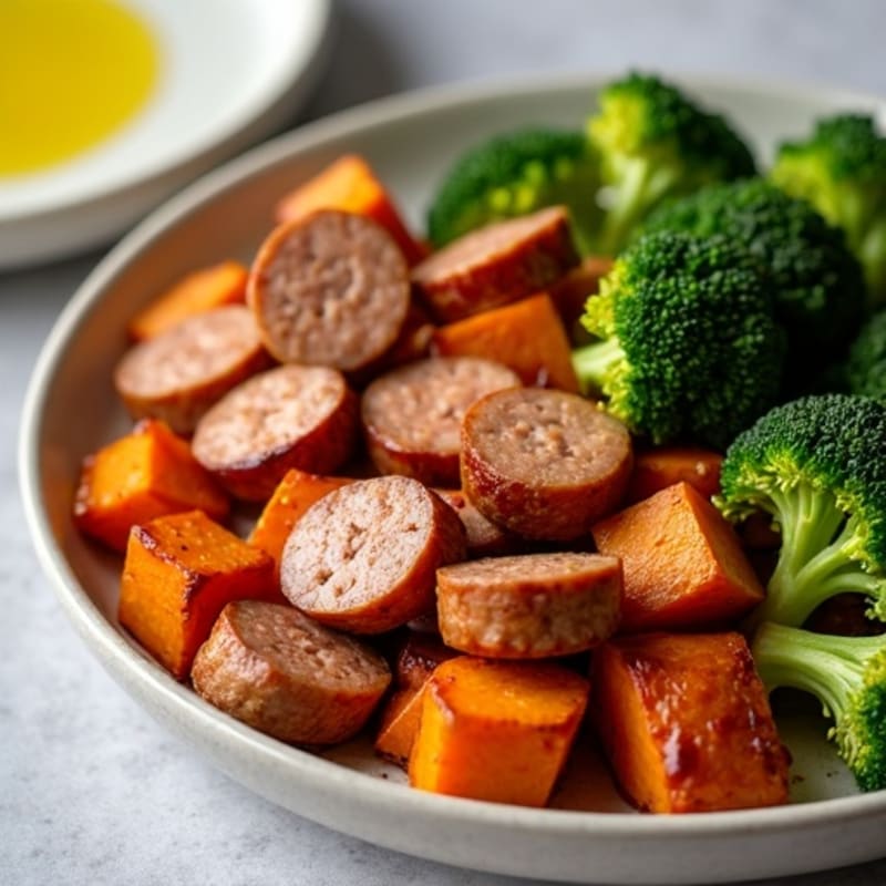 Crispy Turkey Sausage with Roasted Sweet Potatoes and Broccoli
