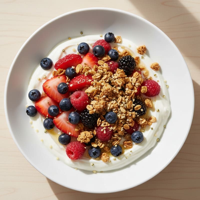 Silky Greek Yogurt Bowl with Mixed Berries and Protein Granola