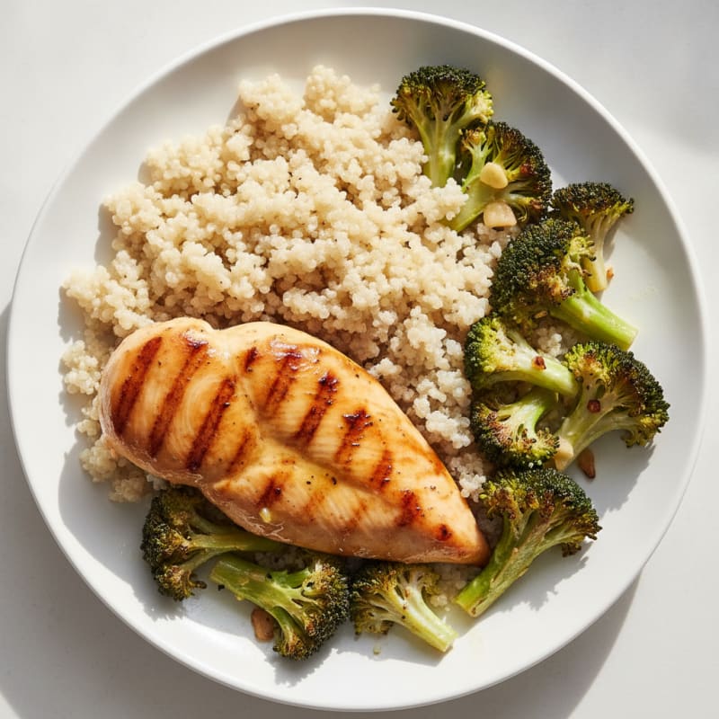 Grilled Chicken Breast with Quinoa and Roasted Broccoli