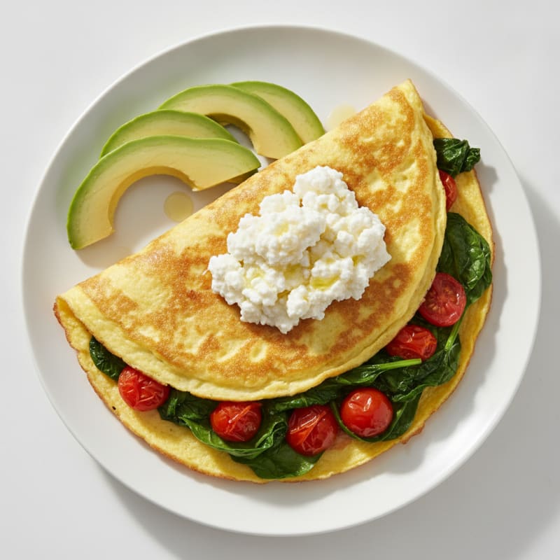 Egg White Spinach Omelette with Cottage Cheese and Tomatoes