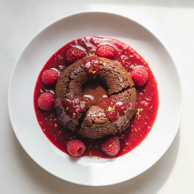 Decadent Chocolate Lava Cake with Raspberry Coulis