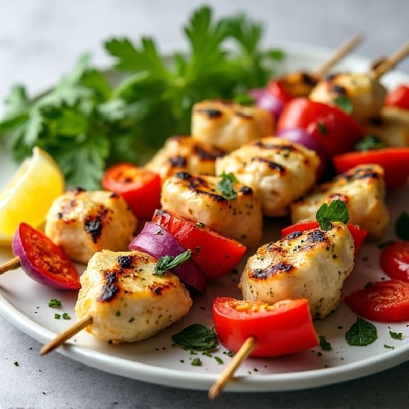 Herb-Garlic Marinated Chicken Skewers with Lemon