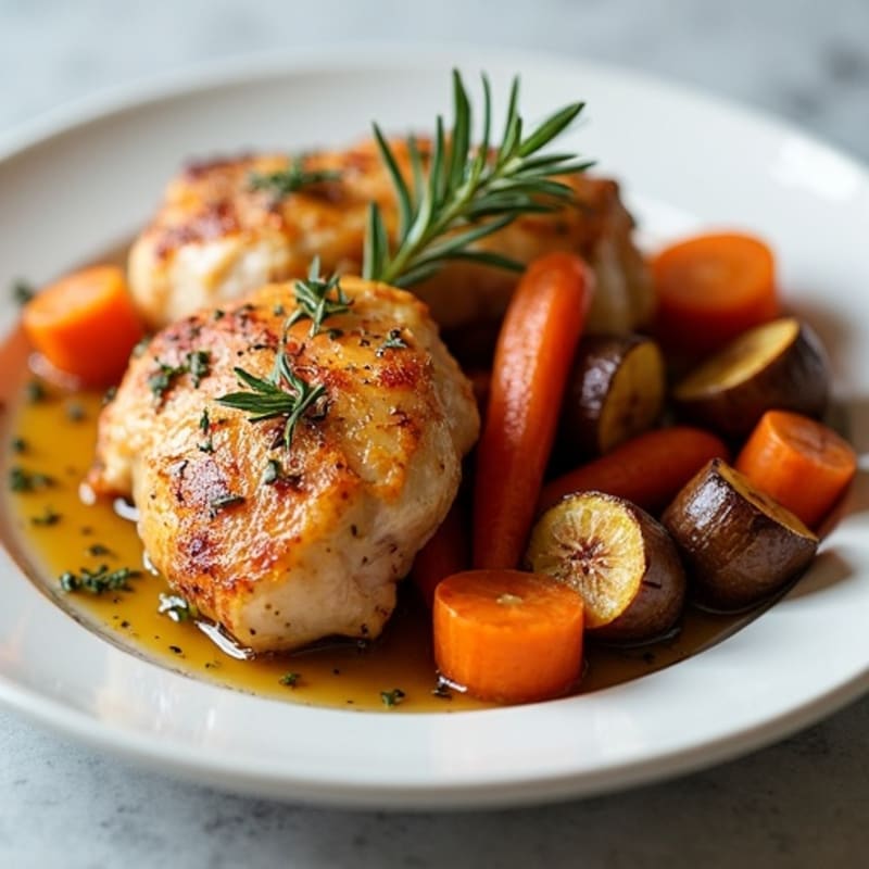 Crispy Lemon-Herb Roasted Chicken Thighs with Roasted Root Vegetables