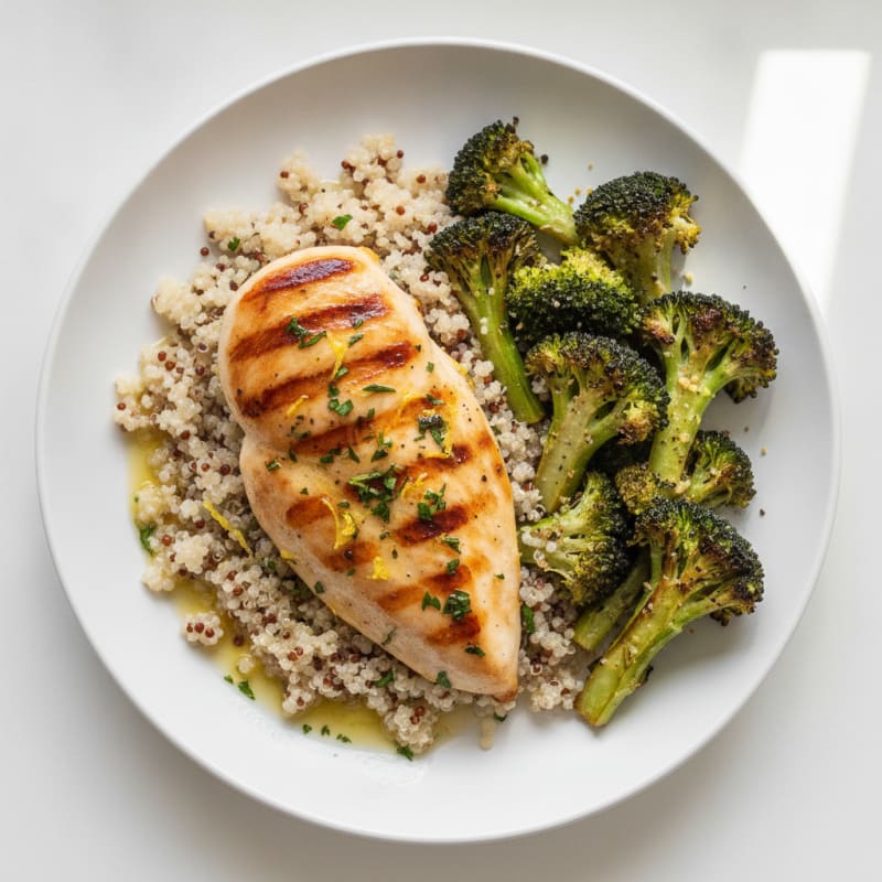 Grilled Chicken Breast with Quinoa and Roasted Broccoli