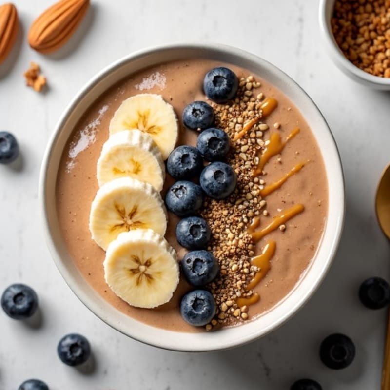 Silky Tofu Protein Smoothie Bowl with Almond Butter and Hemp Seeds