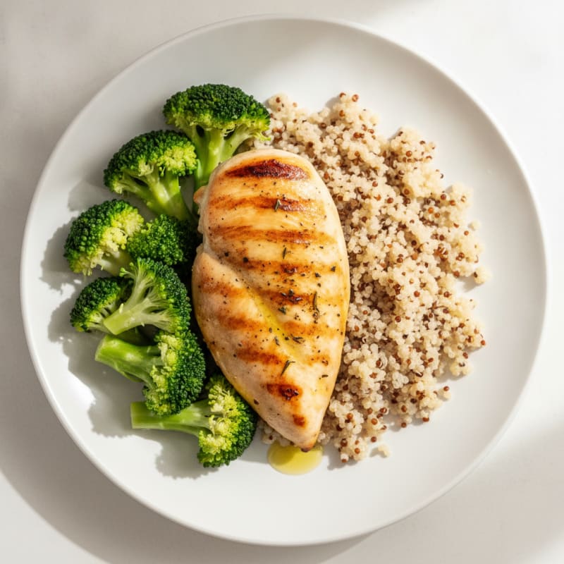 Grilled Chicken Breast with Quinoa and Steamed Broccoli