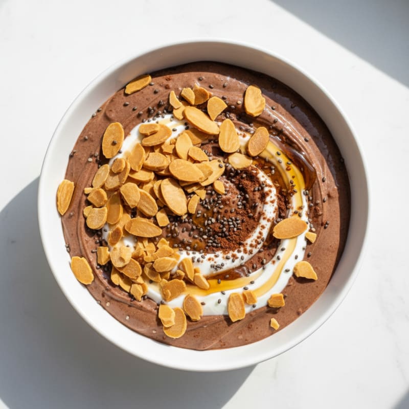Silky Chocolate Protein Pudding with Greek Yogurt and Almonds