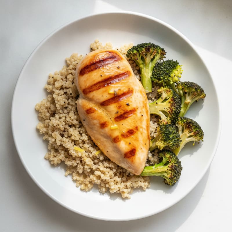 Grilled Chicken Breast with Quinoa and Roasted Broccoli