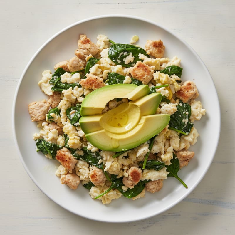 Egg White Scramble with Turkey Breast and Spinach