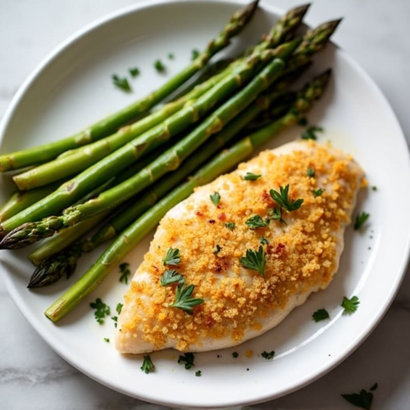 Lemon Herb Crispy Baked Chicken with Roasted Asparagus