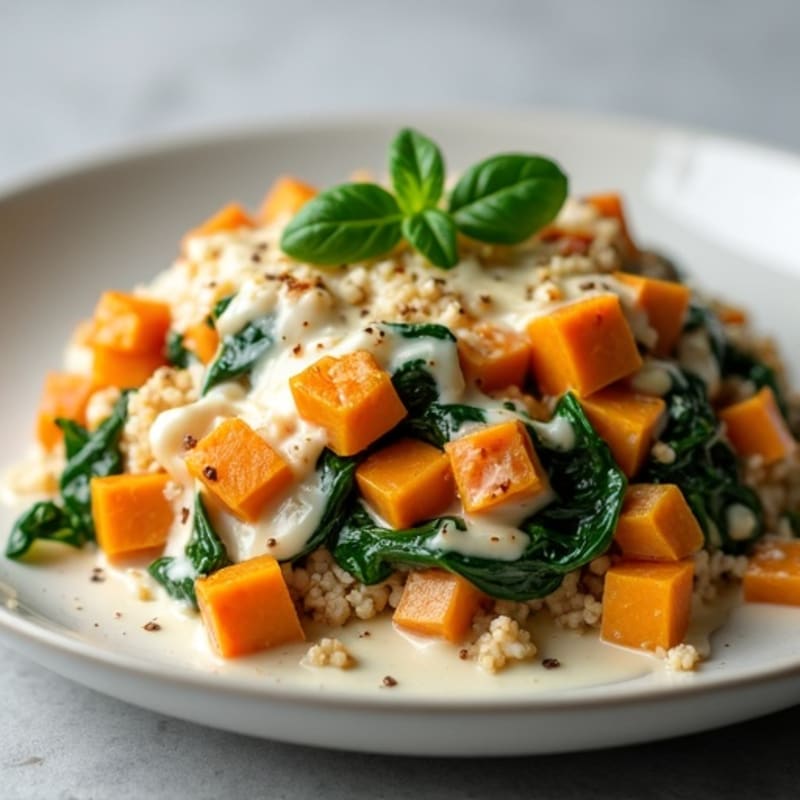 Creamy Sweet Potato and Ground Turkey Bake with Spinach