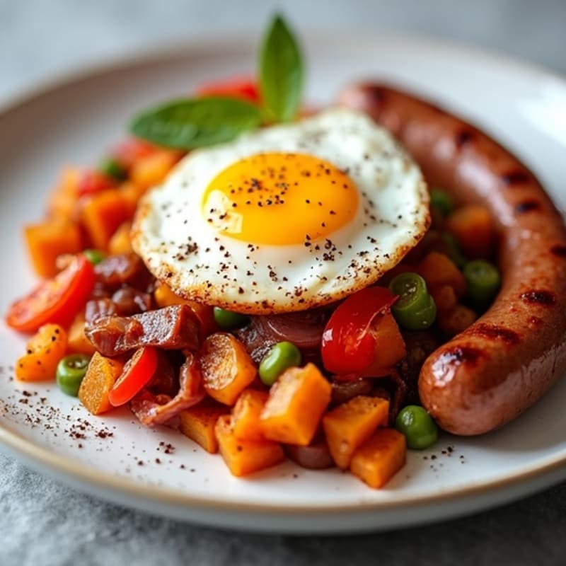 Protein-Packed Sweet Potato Hash with Eggs and Turkey Sausage