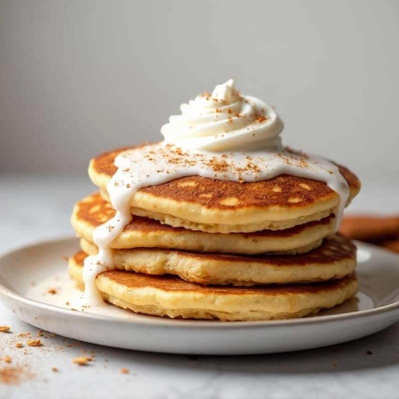 Fluffy Cinnamon Swirl Protein Pancakes with Creamy Yogurt Glaze