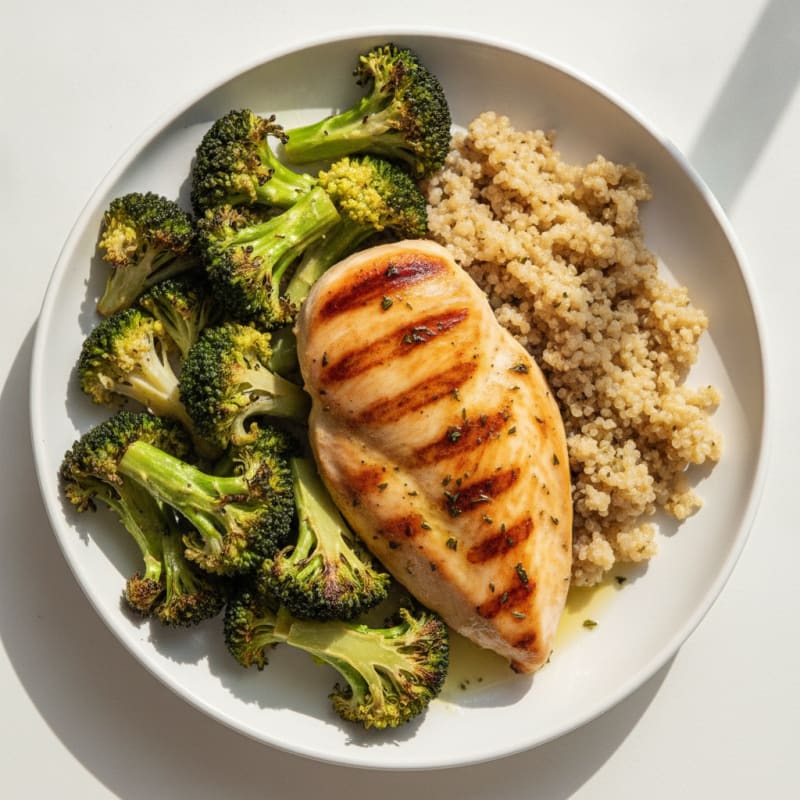 Grilled Chicken Breast with Roasted Broccoli and Quinoa