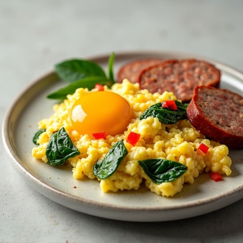 Egg White Scramble with Turkey Sausage and Spinach