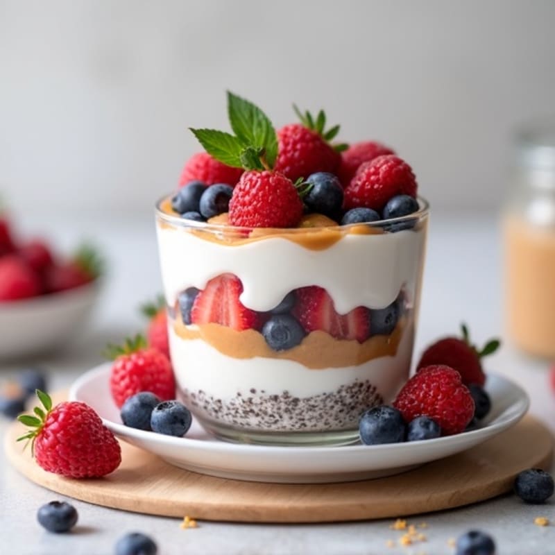 Greek Yogurt Protein Parfait with Mixed Berries and Almond Butter