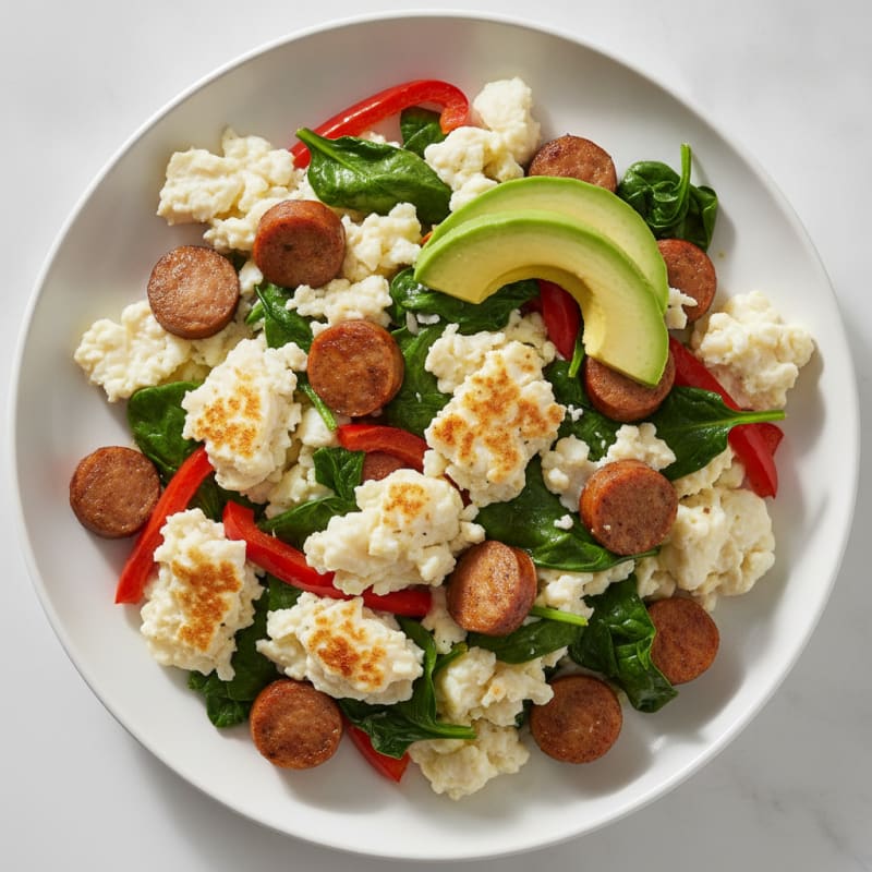 Scrambled Egg Whites with Sautéed Spinach and Turkey Sausage