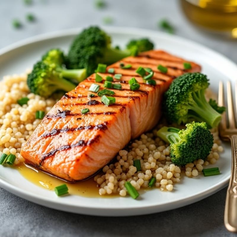 Seared Salmon with Roasted Broccoli and Quinoa