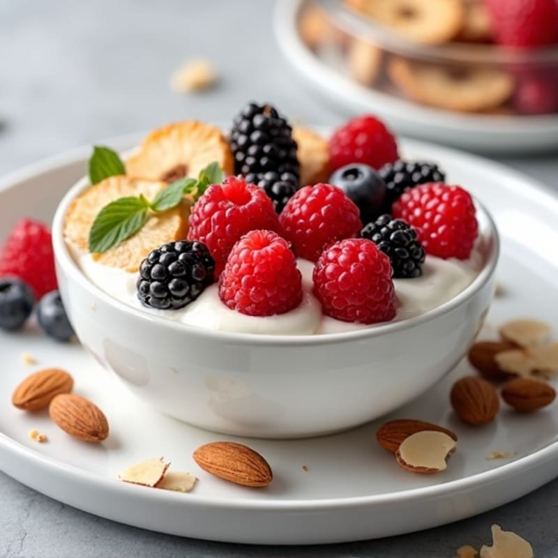 Silky Greek Yogurt Protein Bowl with Mixed Berries and Almonds