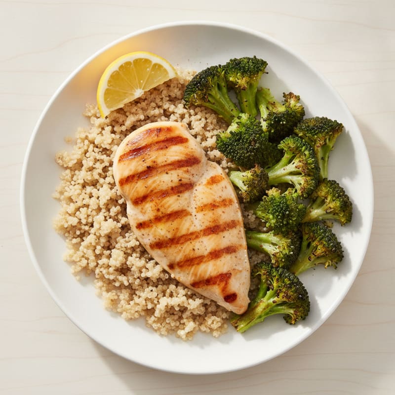 Grilled Chicken Breast with Quinoa and Roasted Broccoli