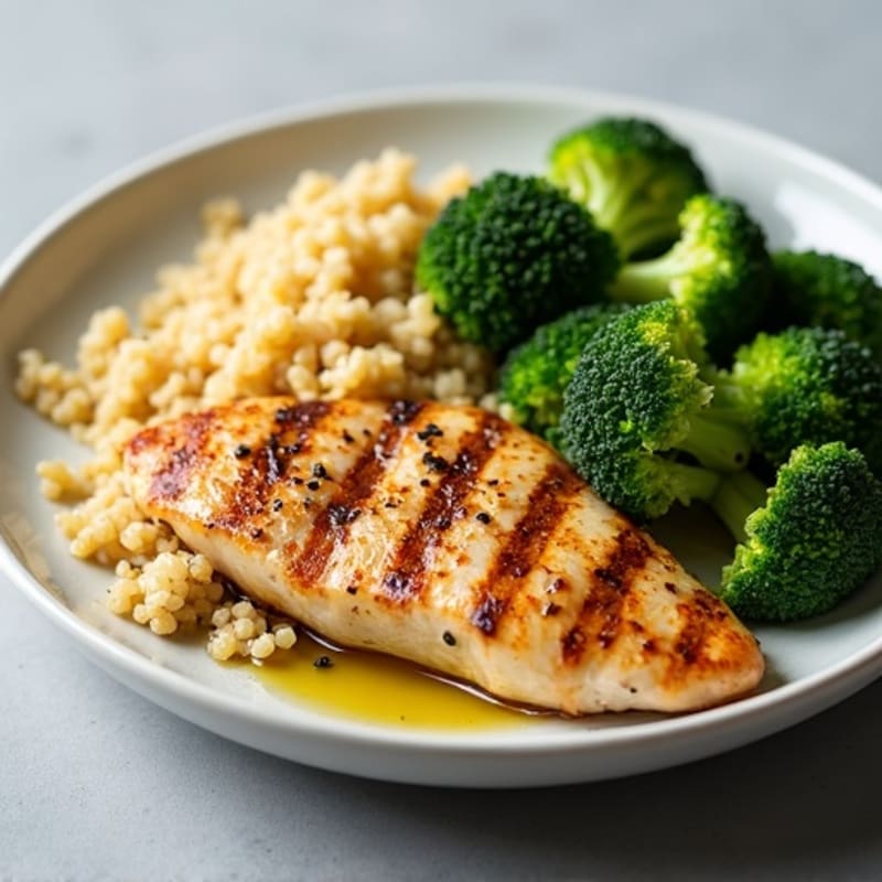 Grilled Chicken Breast with Quinoa and Steamed Broccoli