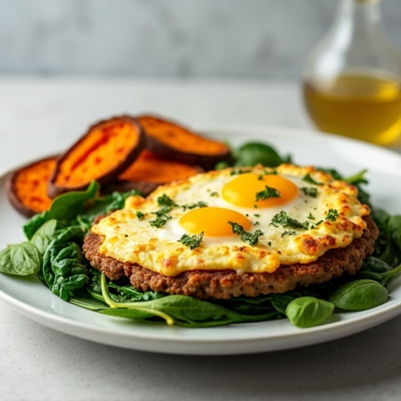 Egg White and Turkey Sausage Scramble with Spinach and Roasted Sweet Potato