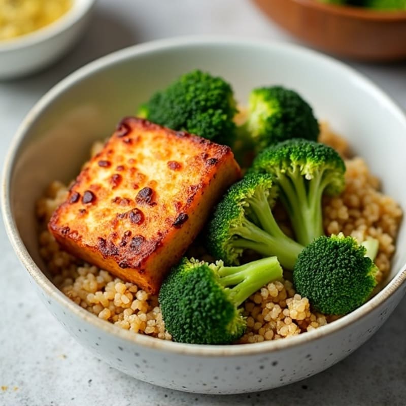 Crispy Baked Tofu with Roasted Broccoli and Quinoa