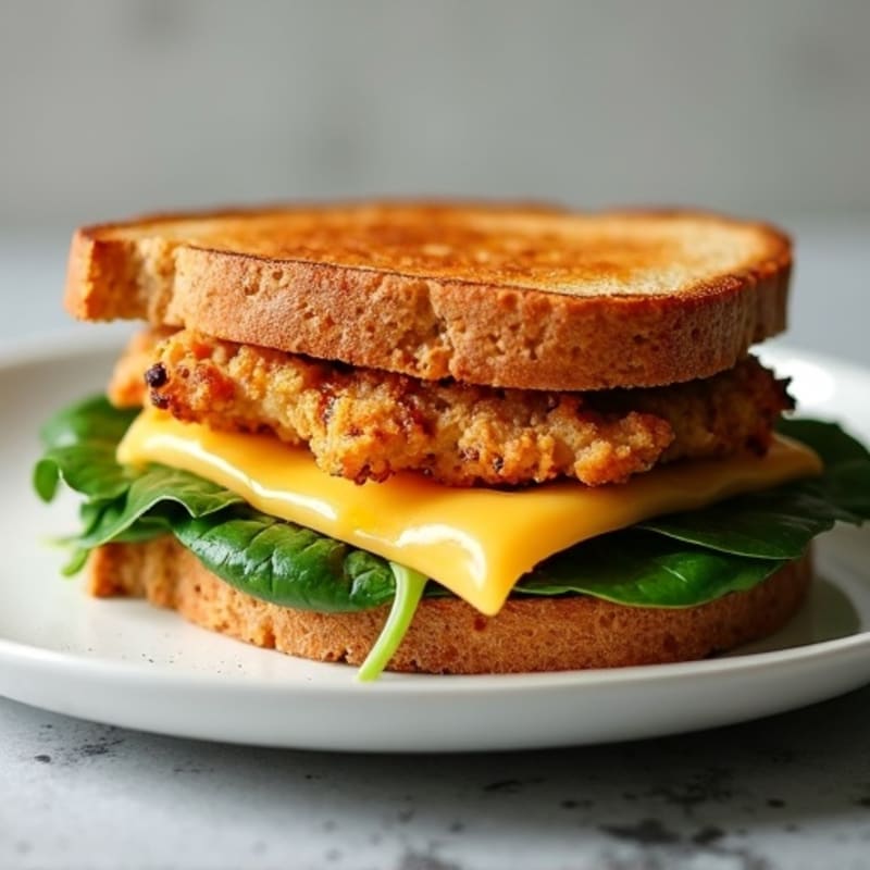 Hearty Crispy Chicken and Spinach Melt on Whole Grain