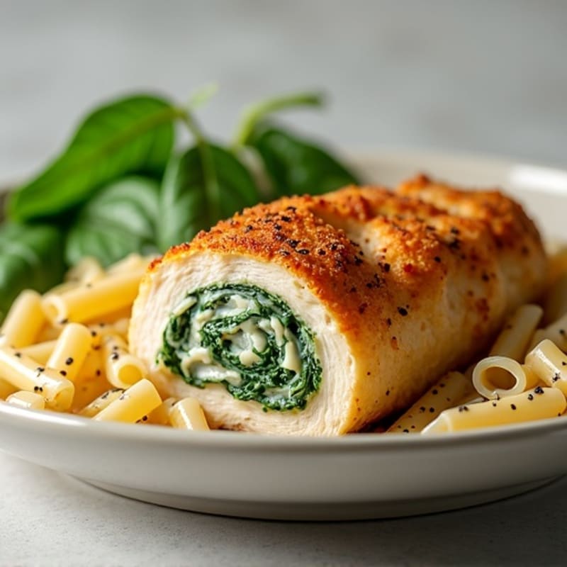 Creamy Blue Cheese and Spinach Stuffed Chicken with Whole Wheat Pasta