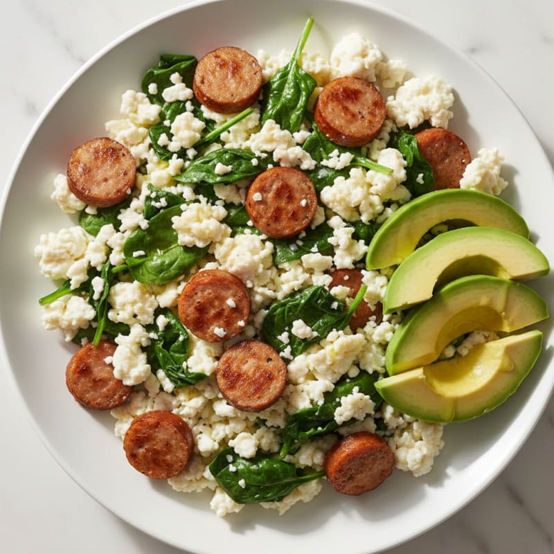 Egg White and Turkey Sausage Scramble with Spinach
