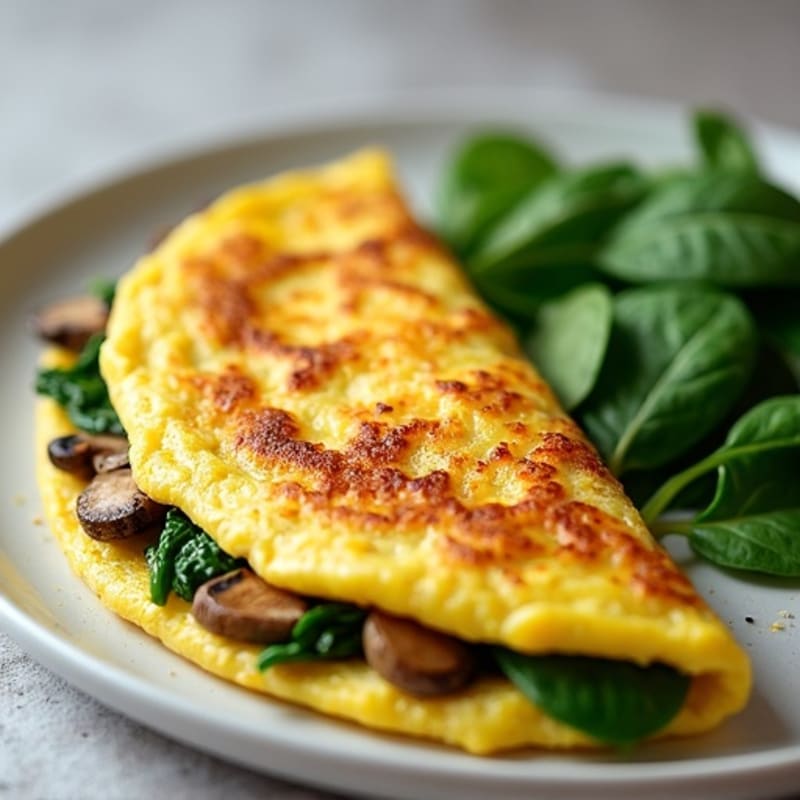 Fluffy Egg Omelette with Fresh Spinach and Mushrooms