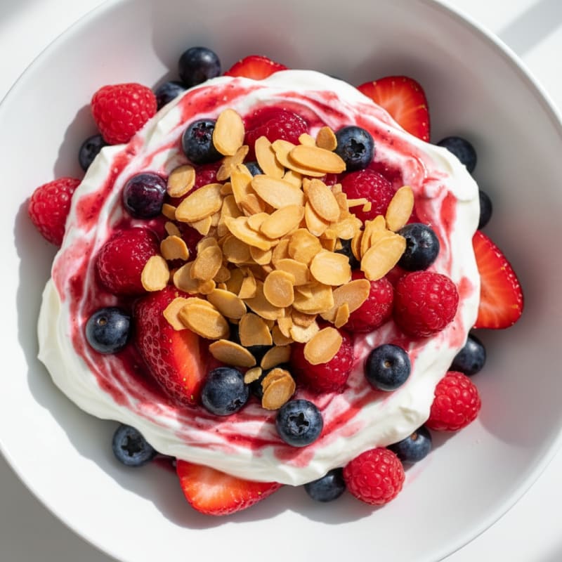 Greek Yogurt Protein Parfait with Mixed Berries and Almonds