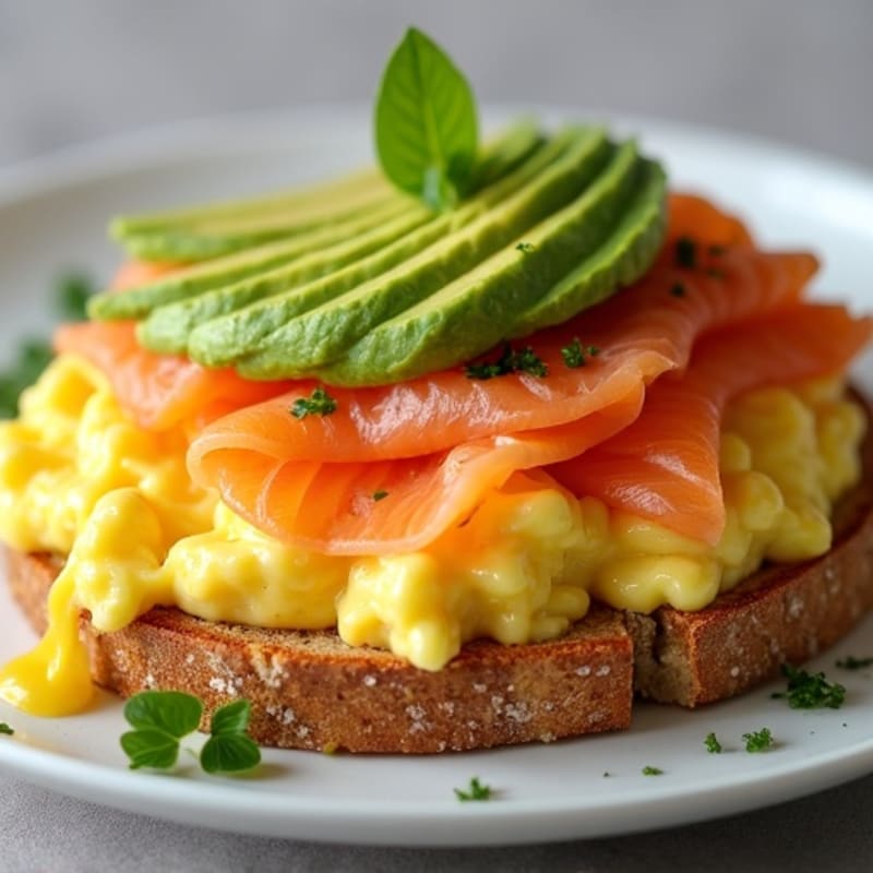 Creamy Scrambled Eggs with Smoked Salmon and Avocado Toast