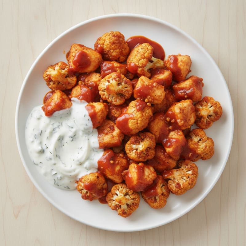 Buffalo Chicken and Cauliflower Bites with Greek Yogurt Ranch