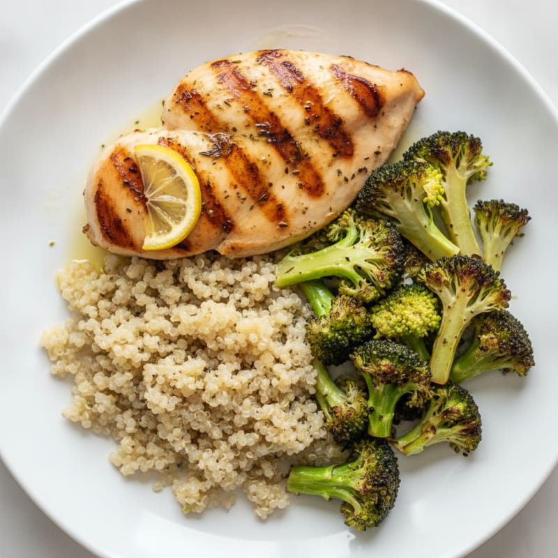 Grilled Chicken Breast with Roasted Broccoli and Quinoa