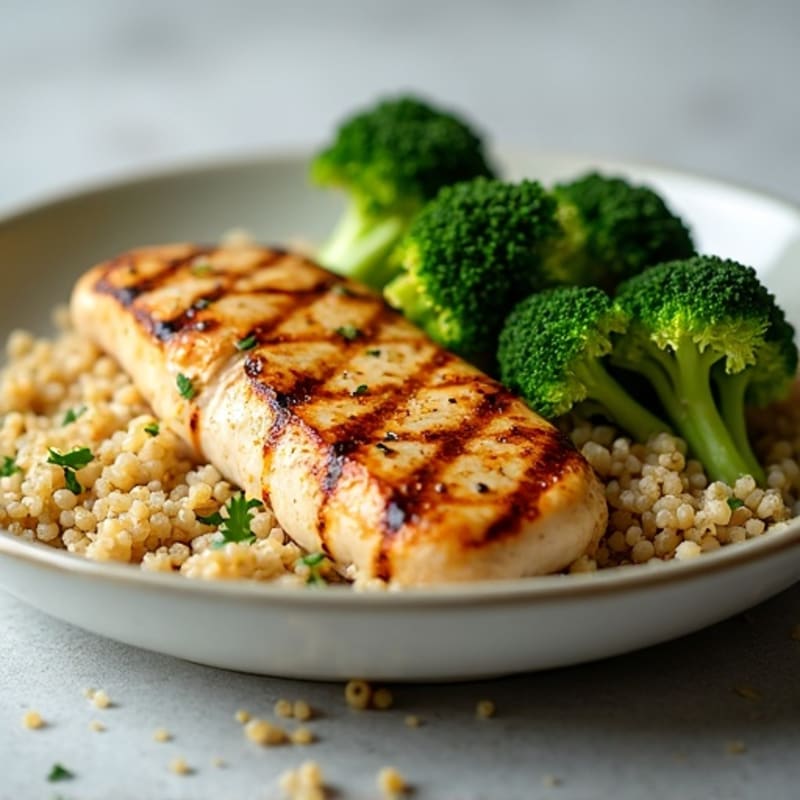Grilled Chicken Breast with Quinoa and Roasted Broccoli