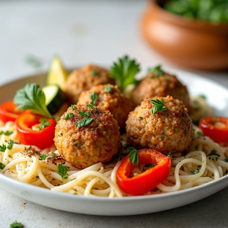 Herb-Garlic Chicken Meatballs with Roasted Vegetables