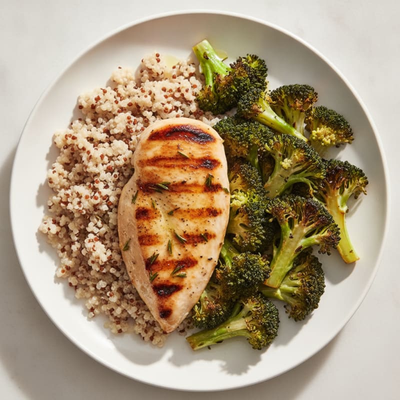 Grilled Chicken Breast with Quinoa and Roasted Broccoli