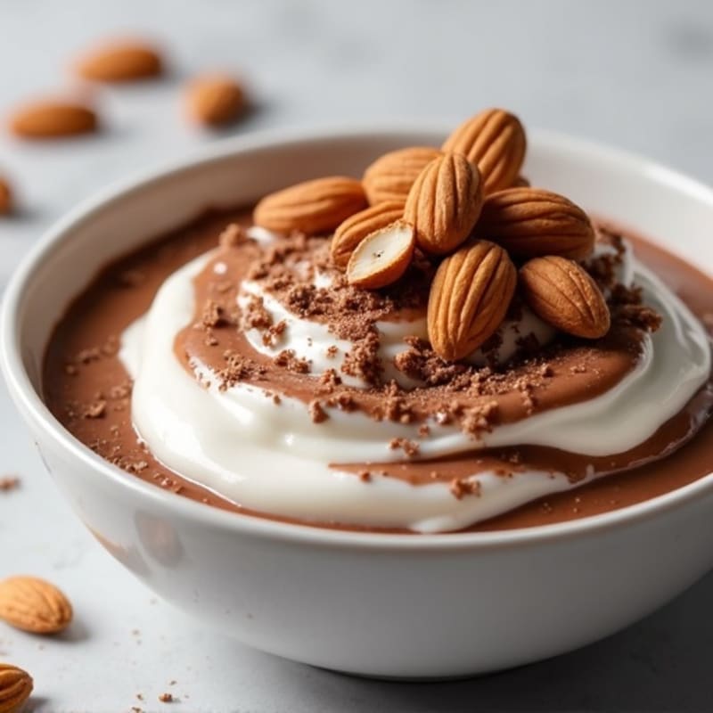 Creamy Chocolate Protein Yogurt Bowl with Crunchy Almonds
