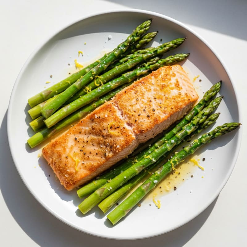 Golden Pan-Seared Salmon with Zesty Asparagus