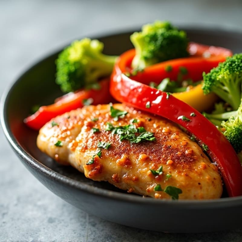 Crispy Ginger Garlic Chicken with Tender Stir-fried Broccoli and Bell Peppers